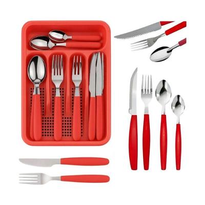 Jogo de Faqueiro 25 Peças Aço Inox Cabo Plástico para Mesa Vermelho Quality House
