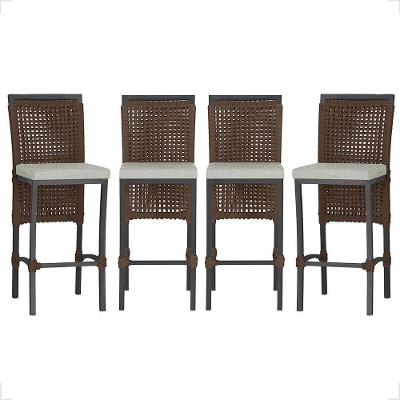 3 Banqueta Em Alumínio Roma Preta Corda Náutica Tecido 3 Marrom