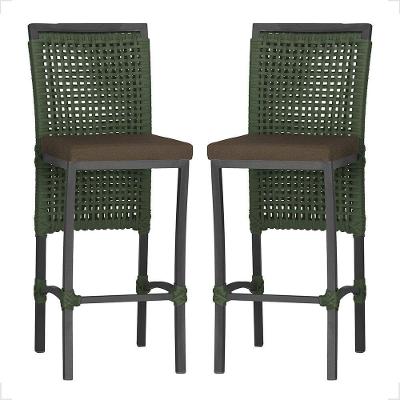 2 Banqueta Em Alumínio Roma Preta Corda Náutica Tecido 9 Verde