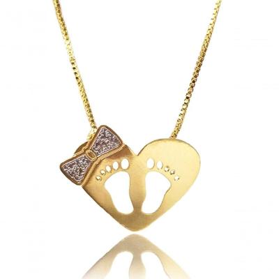 Colar Floratta Joias Coração com Pézinhos Vazados Banhado em Ouro 18K Dourado Feminino