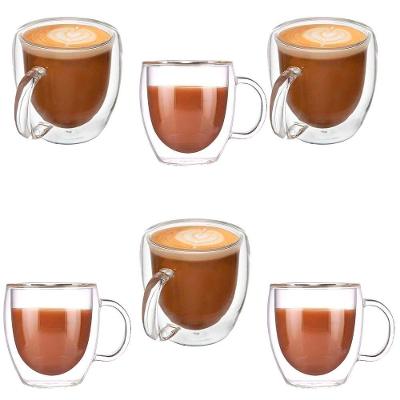 Jogo 6 Caneca Xícara Parede Dupla 80ML Vidro Borossilicato Transparente Jocenter