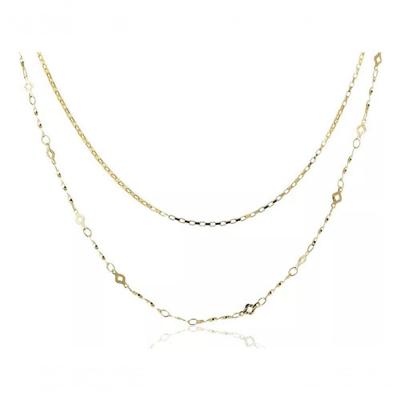 Colar Duplo Corrente Lisa com Malha Trabalhada Folheado em Ouro 18K Hipoalergênico Feminino
