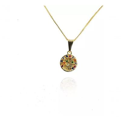 Colar com Pingente Árvore da Vida com Zircônias Coloridas Banhado a Ouro 18K Dourado