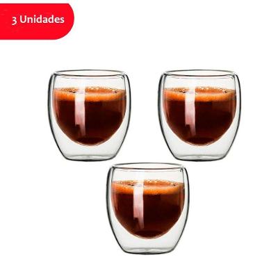 Jogo de Copos Parede Dupla 80ml para Café Chá e Drinks em Borossilicato Transparente Jocenter