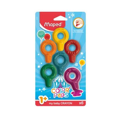 Giz de Cera Maped Color'Peps Baby para Mãos Pequenas com Pigmentação Intensa Kit 6 Unidades
