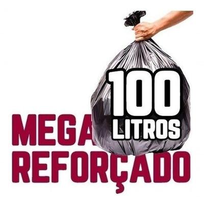 Saco de Lixo Mega Reforçado Preto 100L Fardo com 100 Unidades 75CM X 90CM para Lixeiras 50 a 70