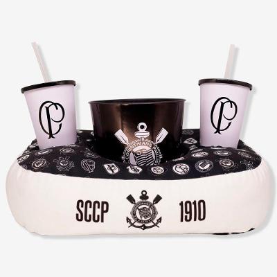 Kit Pipoca Corinthians com Almofada Balde 4 e 2 l e Copos 550 ml Branco Zonacriativa