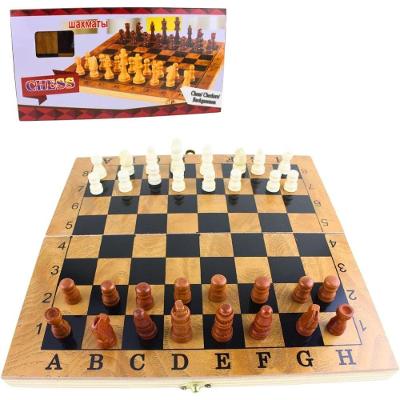 Jogo de Tabuleiro 3 em 1 Xadrez, Damas e Gamão Dobrável em Madeira com Peças Portáteis Marrom LF