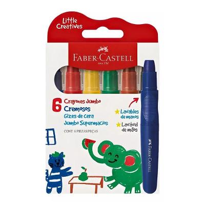 Giz de Cera Jumbo Faber-Castell Supermacios Lavável de Mãos Retrátil com 6 Peças