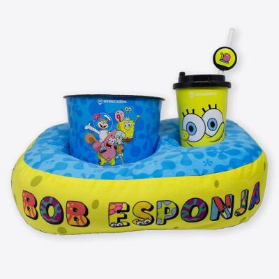 Kit Pipoca Infantil Bob Esponja com Almofada Balde 4 e 2L Copo 550ml Preto