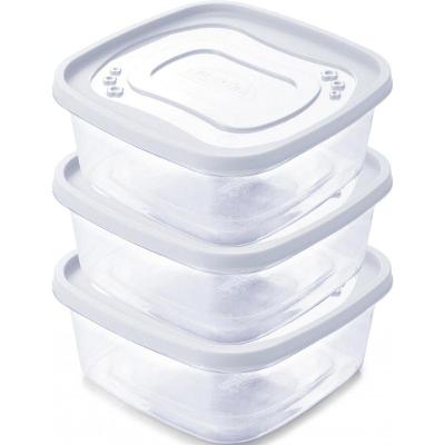 Kit 3 Potes Clic Quadrado 580ML Plástico BPA FREE com Trava Clic Empilhável Transparente Plasútil