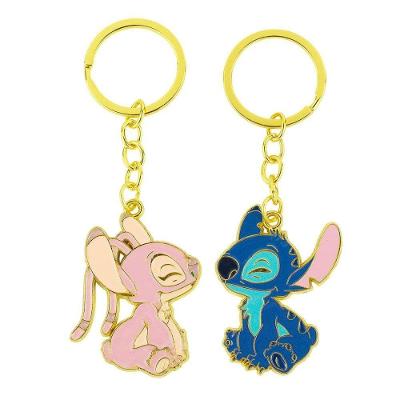 Jogo de Chaveiros Jogo 2 Chaveiros Stitch Angel Apaixonado 5CM com Pingentes em Metal Dourado Disney