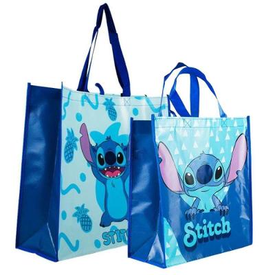 Kit 2 Sacolas Feira Reutilizável Disney Azul Stitch em Polipropileno 44X49,5CM Adulto