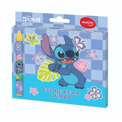 Giz de Cera Jumbo Molin do Brasil Stitch Estampa 2 com 12 Cores para Atividades Criativas