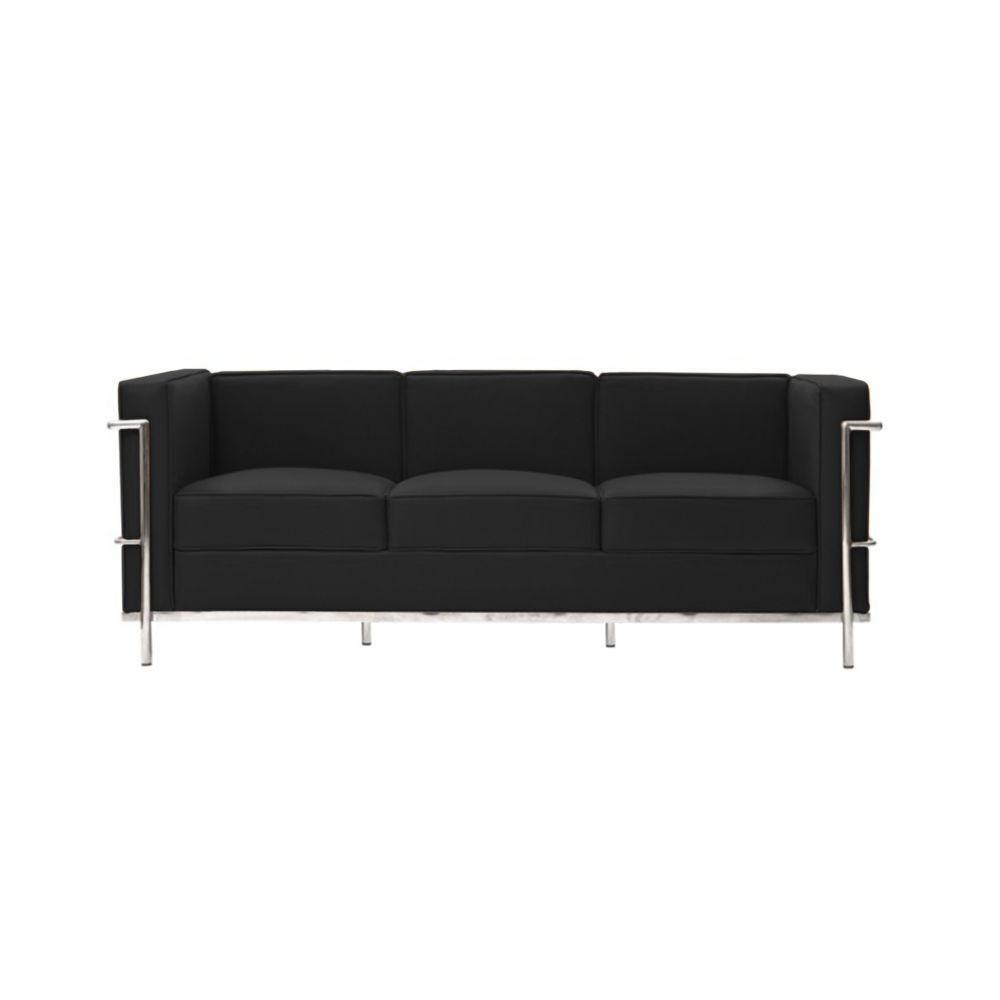 Sofa Le Corbusier 3 Lugares Inox Em Couro Natural Preto Cor Preto - 1