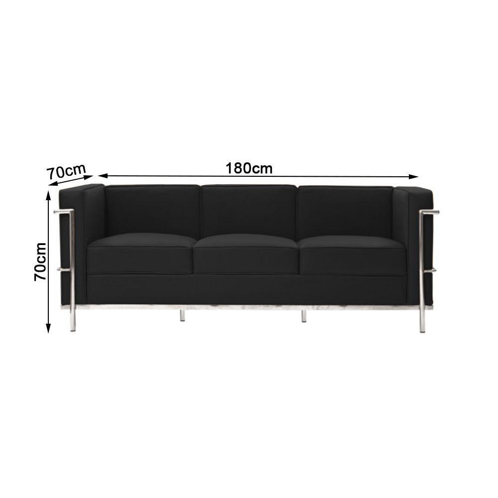 Sofa Le Corbusier 3 Lugares Inox Em Couro Natural Preto Cor Preto - 2