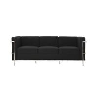 Sofa Le Corbusier 3 Lugares Inox Em Couro Natural Preto Cor Preto - 1