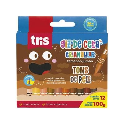 Giz de Cera Tris Tons de Pele Doze Cores Triangular Jumbo com 12 Unidades