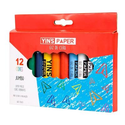 Giz de Cera Jumbo Yins Brasil YP7441 Atóxico Ergonômico com Toque Macio 12 Cores