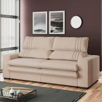 Sofá 2 Lugares Retrátil Noruega 270 Cm Veludo Pés Tabaco - D'rossi Cor Off White