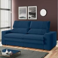 Sofá 2 Lugares Retrátil Noruega 230 Cm Veludo Pés Tabaco - D'rossi Cor Azul Marinho - 3