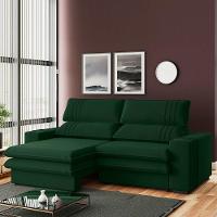 Sofá 2 Lugares Retrátil Noruega 270 Cm Veludo Verde Militar Pés Tabaco - D'rossi - 3