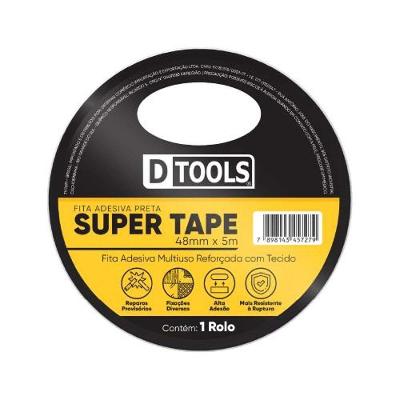 Fita Adesiva Super Tape 48MM X 5 METROS para Reparos Rápidos Resistente à Água Preta DTOOLS