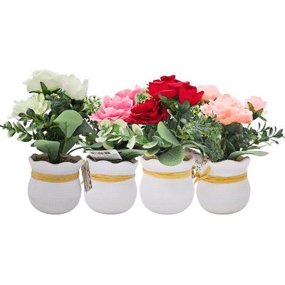 Vaso Decorativo com Flores DV80360 22CM com Rosas Branco, Rosa, Vermelho Branco