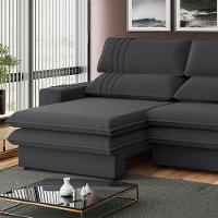 Sofá 2 Lugares Retrátil Noruega 270 Cm Veludo Pés Tabaco - D'rossi Cor Grafite