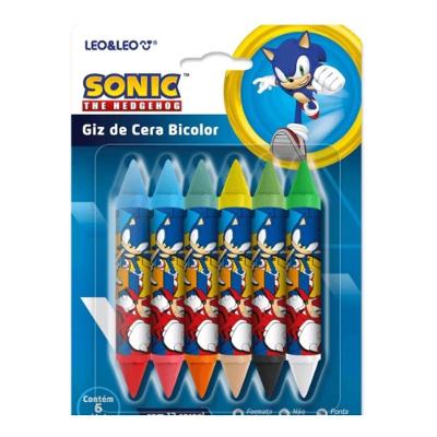 Giz de Cera Bicolor Leonora Sonic com 12 Unidades Não Tóxicas para Crianças e Uso Escolar