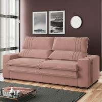 Sofá 2 Lugares Retrátil Noruega 230 Cm Veludo Pés Tabaco - D'rossi Cor Rose