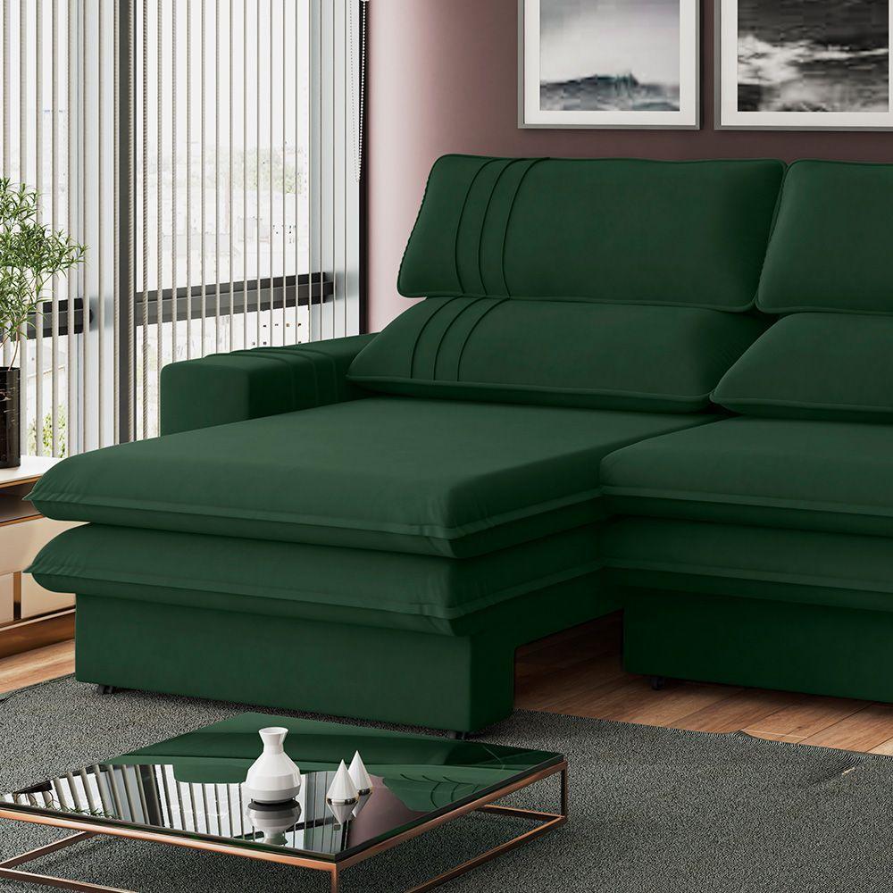 Sofá 2 Lugares Retrátil Noruega 180 Cm Veludo Pés Tabaco - D'rossi Cor Verde - 4