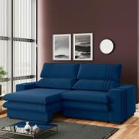 Sofá 2 Lugares Retrátil Noruega 180 Cm Veludo Azul Marinho Pés Tabaco - D'rossi - 3