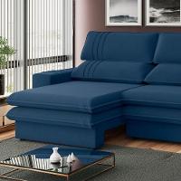 Sofá 2 Lugares Retrátil Noruega 180 Cm Veludo Azul Marinho Pés Tabaco - D'rossi