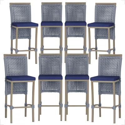 8 Banqueta Em Alumínio Roma Fendi Corda Náutica Tecido 10 Prata Unico