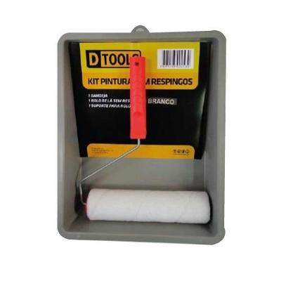 Kit Pintura com Rolo de Lã sem Respingo 23cm Branco com Bandeja e Suporte Dtools