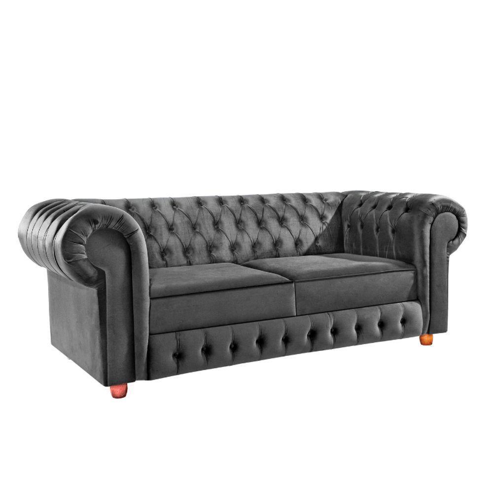 Namoradeira Chesterfield Bourbon 3 Lugares Via Encanto Veludo Cinza - 1