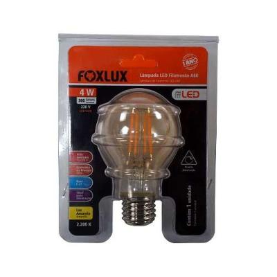 Lâmpada LED Filamento A60 4W 220V com Fluxo Luminoso 300 Lm para Uso Decorativo Foxlux