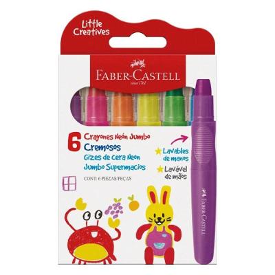 Giz de Cera Faber-Castell Jumbo Supermacios Little Creatives Lavável Retrátil com 6 Peças Neon