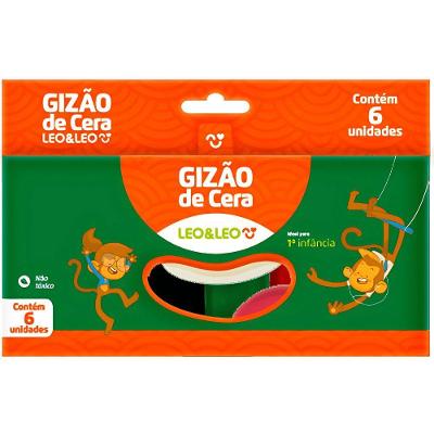 Giz de Cera Leonora Meu Primeiro Giz 6 Cores Leo&Leo Jumbo Ergonômico com 06 Unidades para Crianças