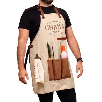 Kit Churrasco Avental Foco Fogo Filet com Avental, Pegador, Faca e Pano Off White Imaginarium