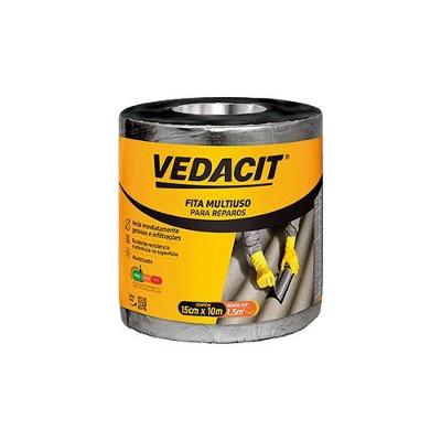 Fita Asfáltica Aluminizada 15CM X 10M Vedação Acústica e Térmica Autoadesiva Prata Vedacit