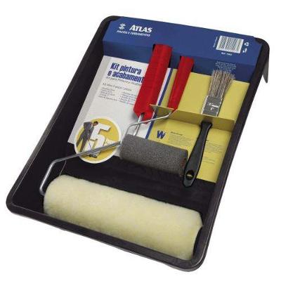 Kit Pintura 5 Peças 1002 com Bandeja 23CM e Rolo 23CM Lã Poliéster para Paredes Atlas