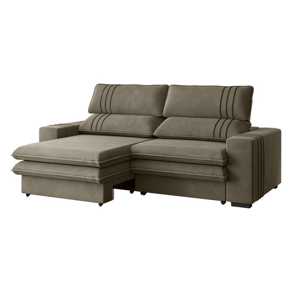 Sofá 2 Lugares Retrátil Noruega 270 Cm Veludo Pés Marrom - D'rossi Cor Cappuccino - 1