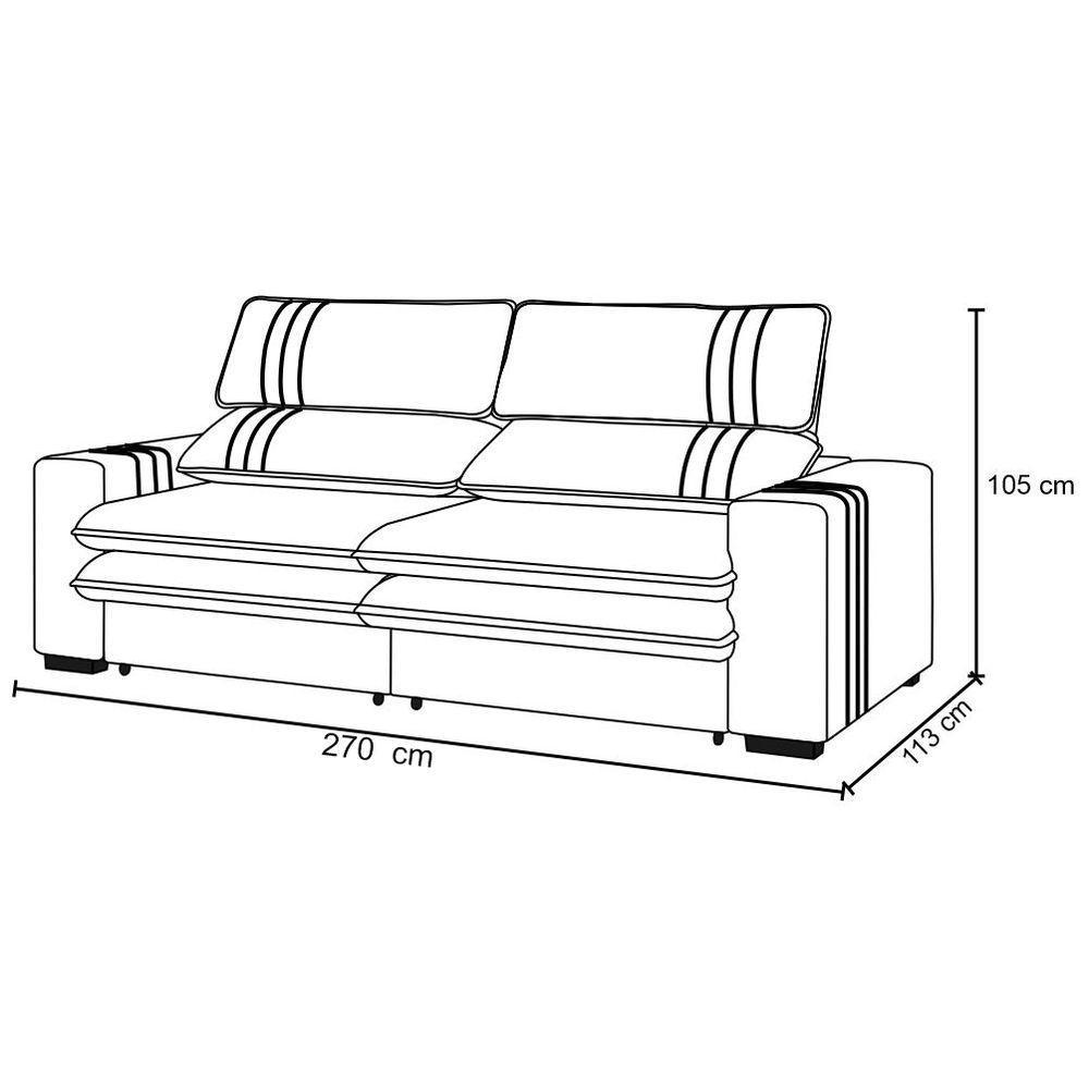 Sofá 2 Lugares Retrátil Noruega 270 Cm Veludo Pés Marrom - D'rossi Cor Cappuccino - 3