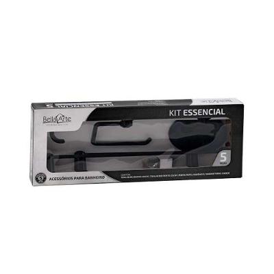 Kit Acessórios para Banheiro Essencial com Saboneteira e Porta Papel Preto Fosco Bella Arte