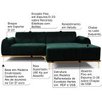 Sofá 4 Lugares com Chaise Base de Madeira Euro 265 Cm Verde - 3