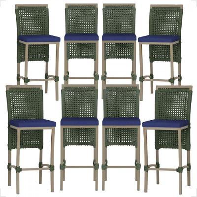8 Banqueta Em Alumínio Roma Fendi Corda Náutica Tecido 10 Verde Unico