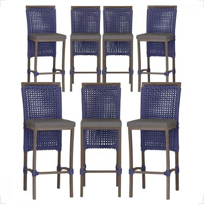7 Banqueta Em Alumínio Roma Marrom Corda Náutica Tecido 11 Azul Unico