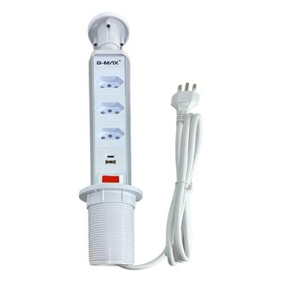 Torre Multiplug Usb 3 Tomadas Retrátil Usb-c E De Embutir